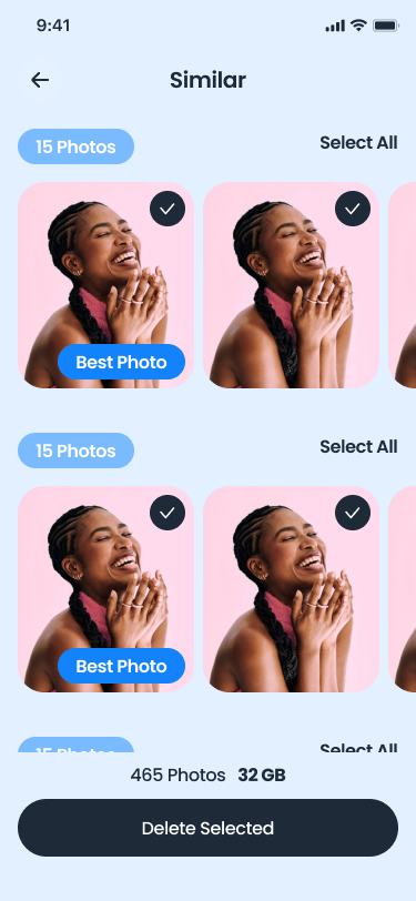 Similar photos screen with best photo highlighted